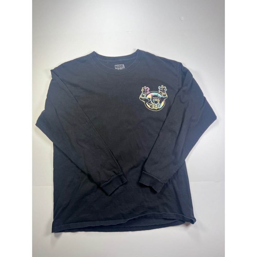 Marvel Black Panther Long Sleeve Shirt Mens L Black Wakanda Forever Iridescent